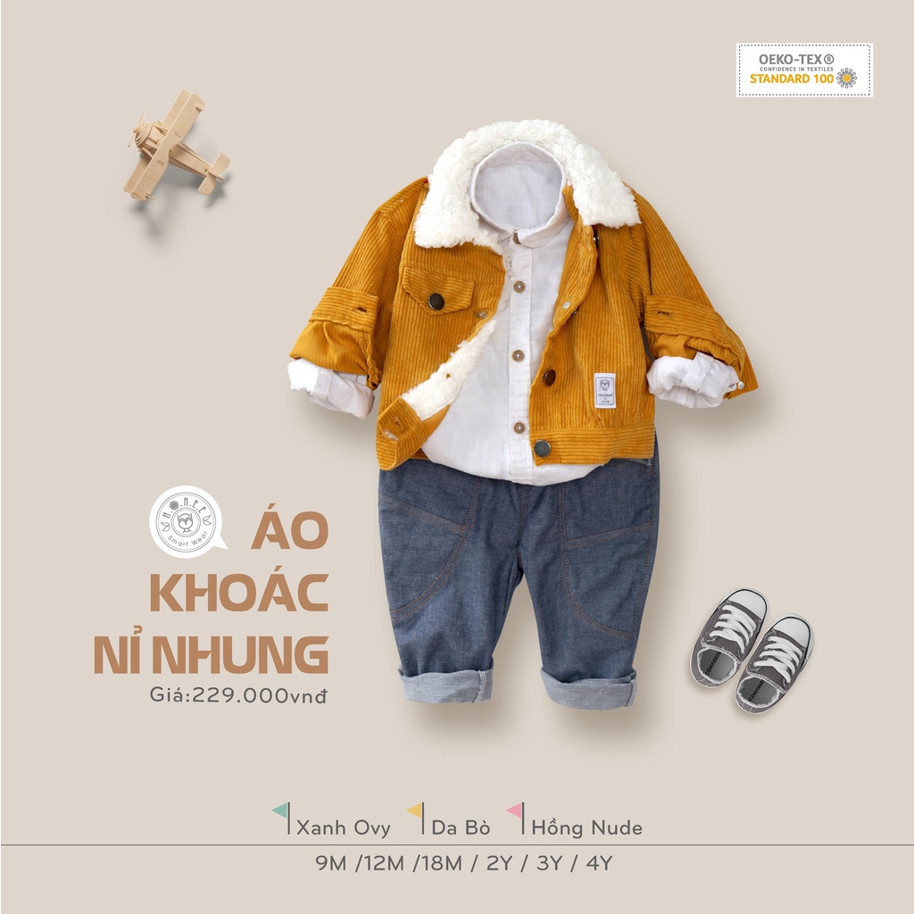 [HRNEE SALE] Áo khoác nỉ nhung cổ lông bé trai bé gái