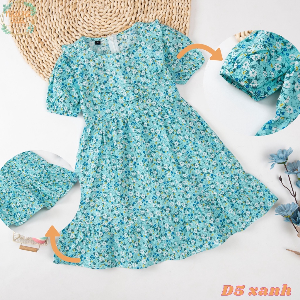 Váy xinh cho bé gái D5 đủ size từ 14-40kg họa tiết hoa, dáng xòe điệu đà 2 màu vàng và xanh