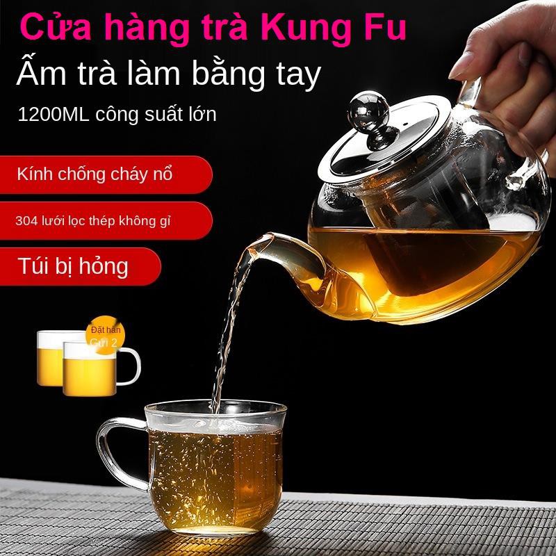 Ấm trà thủy tinh chịu nhiệt và dày để pha trà, đơn nhỏ, bộ bằng tay trong suốt có thể đun nóng