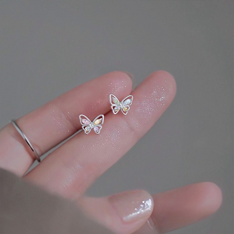 Bông Tai Mạ Bạc 925 Hình Bướm Đính Đá Zircon Nhiều Màu Sắc Phong Cách Hàn Quốc Cho Nữ