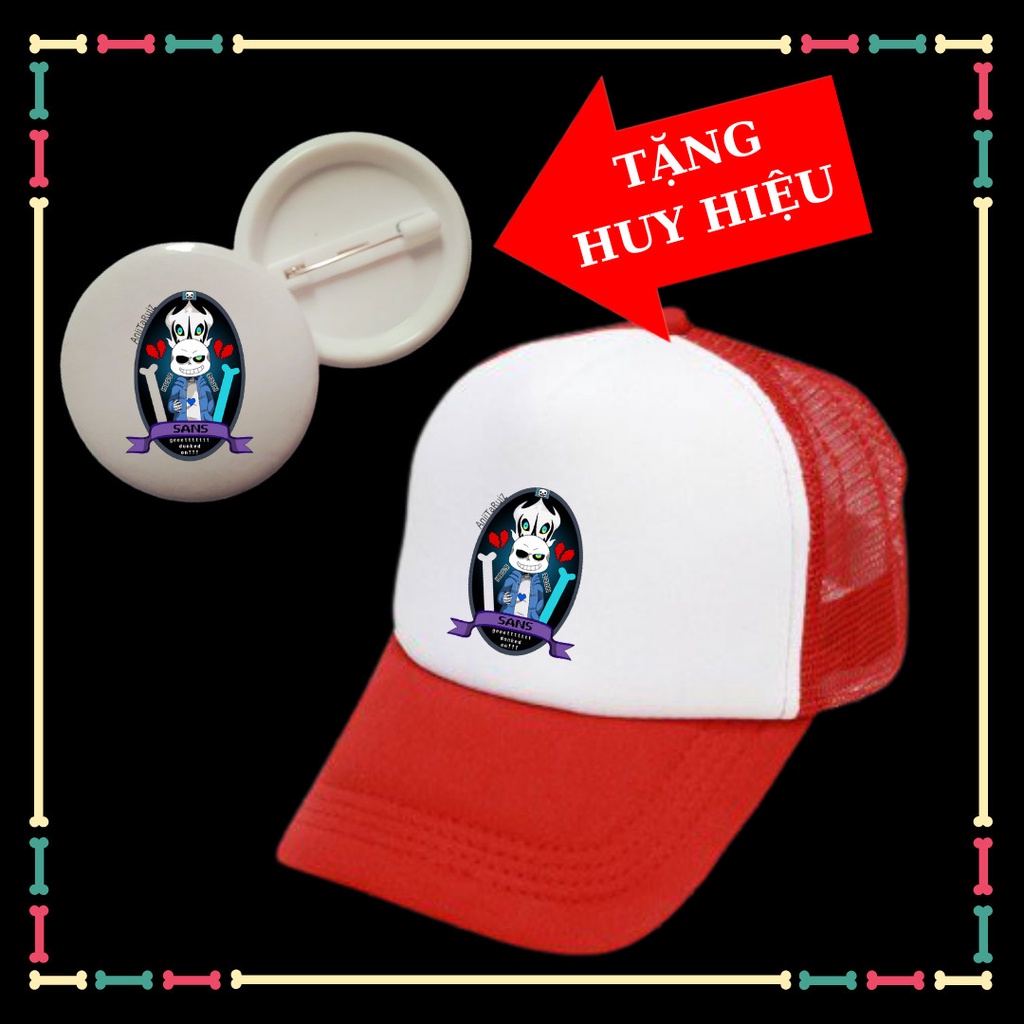 Mũ lưỡi trai in hình Sans Undertale siêu ngầu cho trẻ em đủ màu Tặng HUY HIỆU Sans