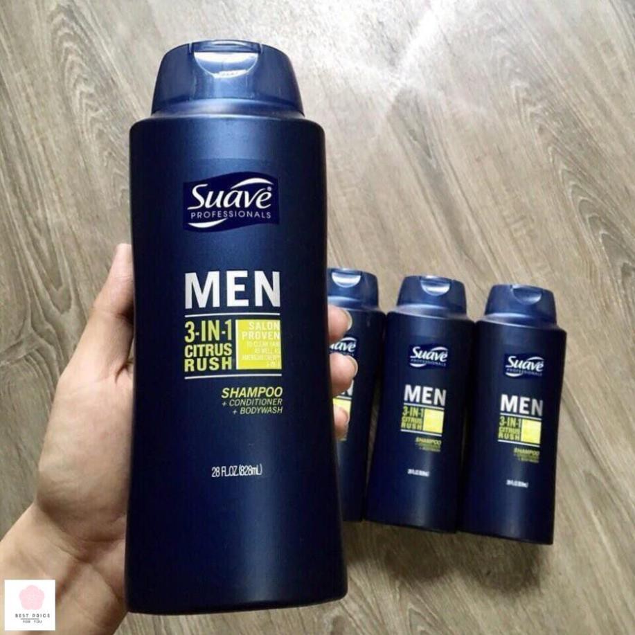 DẦU GỘI SUAVE CHO NAM - SUAVE 3 IN 1 PROFESSIONALS MEN 828ML