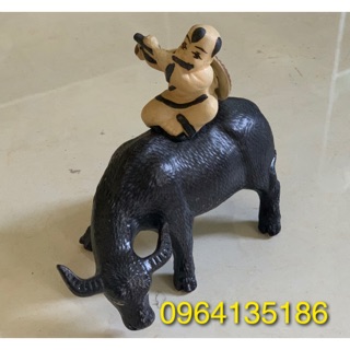 Tượng mục đồng cưỡi trâu dài 14cm gốm sứ Bát Tràng