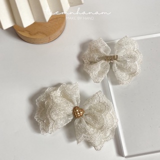 🎀 kẹp tóc nơ ren đính đá tiểu thư xinh xắn -