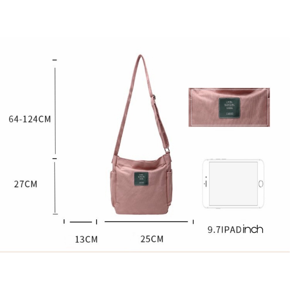Túi tote đeo chéo UNISEX nam nữ vải dệt canvas có lớp lót phong cách ulzzang nhiều màu sắc - Hazis Store
