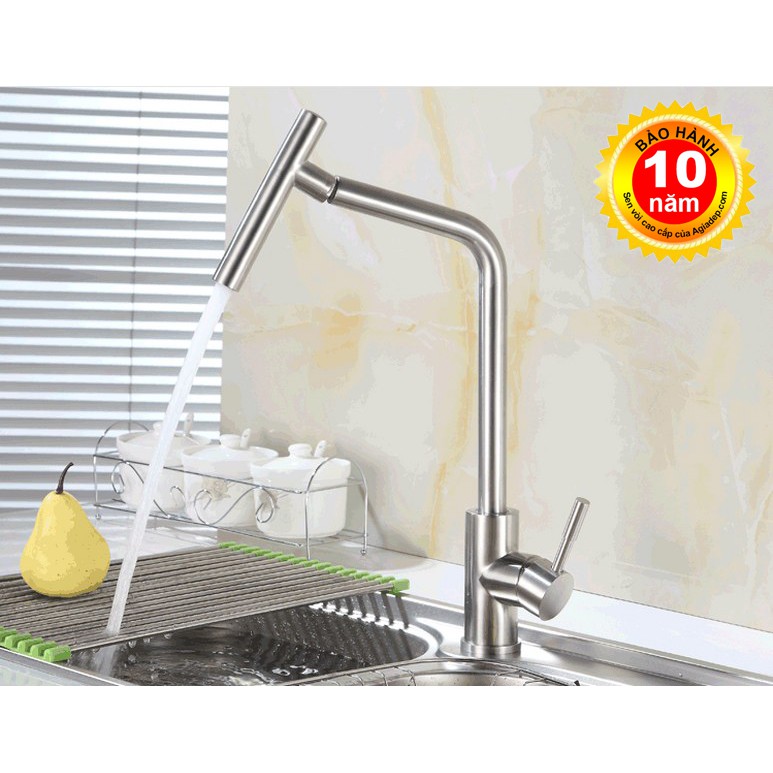Vòi rửa chén nóng lạnh HVMMA đầu xoay 4 phía SUS304 + Kèm đôi dây cấp nước