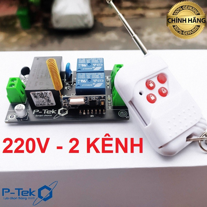 (CÓ HỌC LỆNH) Bộ Công tắc điều khiển từ xa P-TEK KD01, RF433 220V 2 Kênh