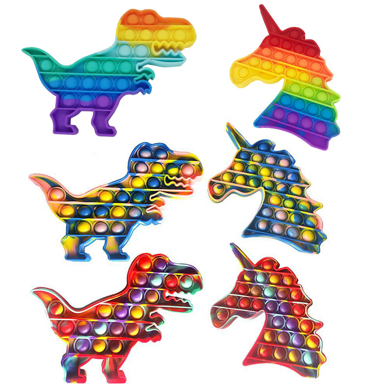 New Rainbow Tiktok Pop It Unicorn Dinosaur Fidget Toy Kids Push Bubble Stress Relief Toys