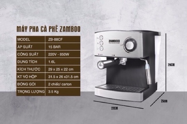 Combo Máy pha cà phê Espresso Zamboo ZB-88CF + máy xay cà phê Zamboo ZB-100GR