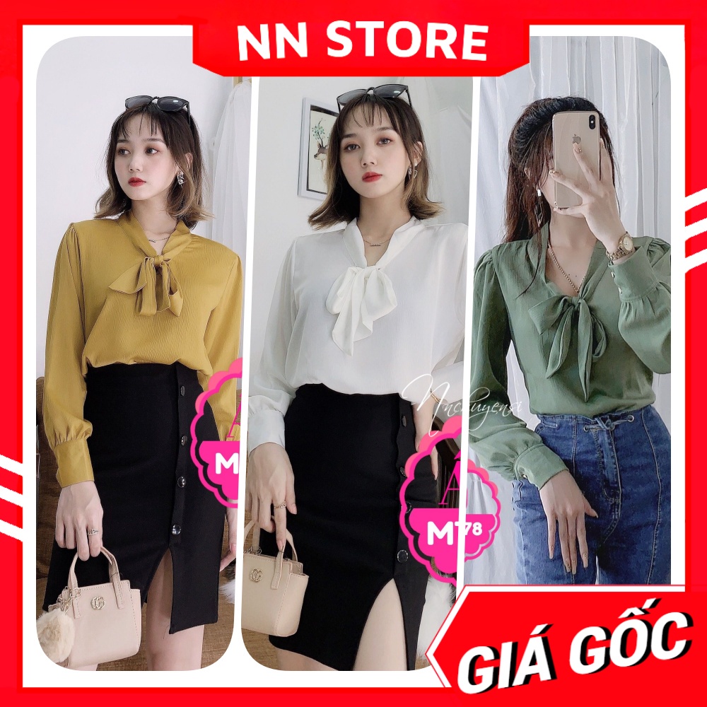 Áo kiểu nữ chất vải MT siêu mềm mịn phối nơ thêu hình dễ thương  MT