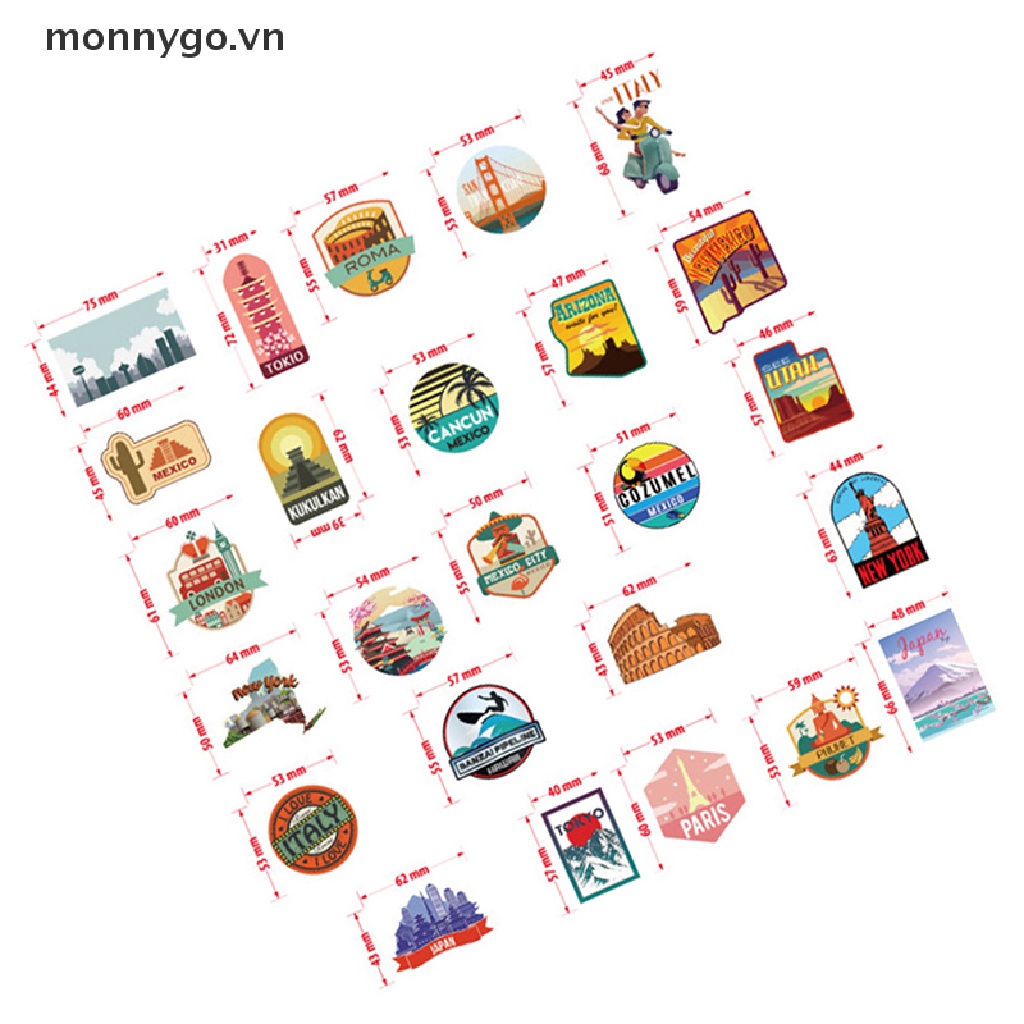 50pcs Travel City Landscape Cartoon Graffiti Sticker Suitcase Waterproof Sticker
