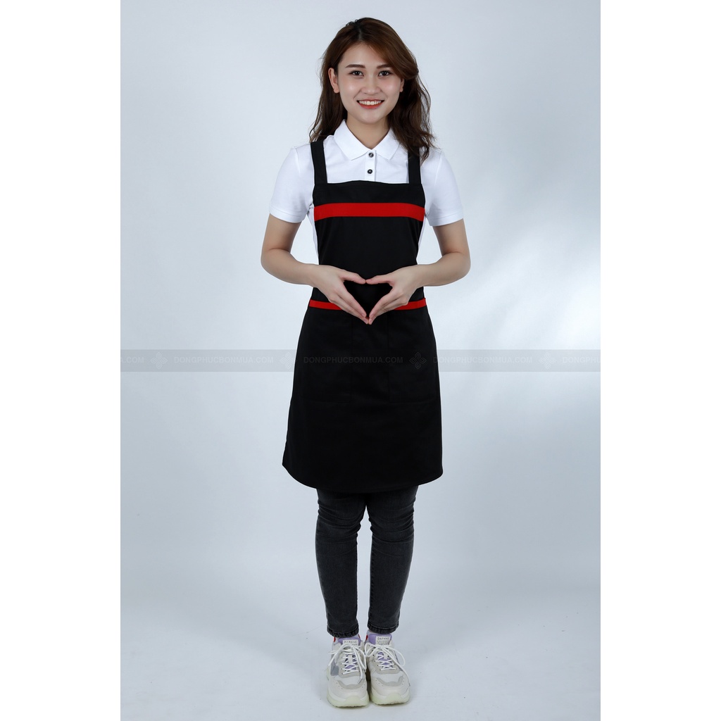 Tạp dề yếm dài phục vụ màu đen phối màu đỏ chất liệu kaki cao cấp dùng trong nhà hàng_DONGPHUCBONMUAOFFICIAL TD1.2.06-1