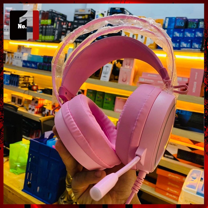 Tai Nghe Headphone Gaming Chụp Tai Có Dây GNET G09 Màu Hồng Led RGB Tai Nghe Game Thủ Có Mic Máy Vi Tính Laptop Pc