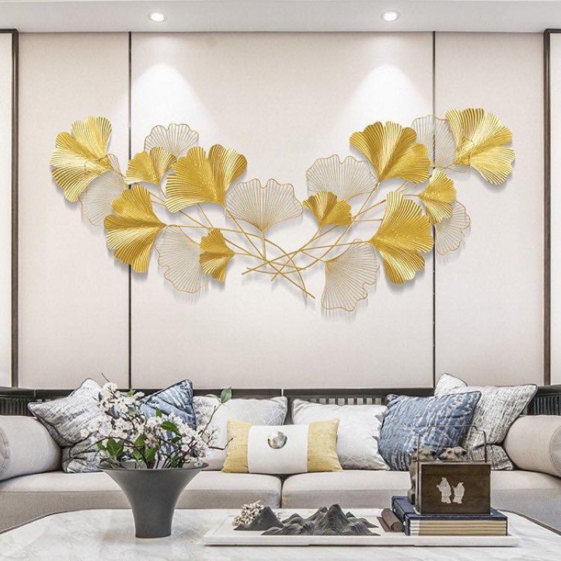 Trang sắt treo tường, decor trang trí phòng khách hiện đại. Bảo hành 3 năm. Tranh đôi lá gingko