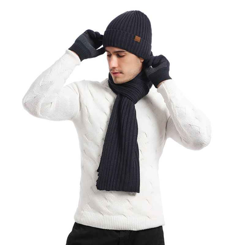 Mũ beanie Kèm Khăn Choàng Cổ Và Găng Tay 3 Trong 1 Giữ Ấm Mùa Đông Cho Nam Nữ