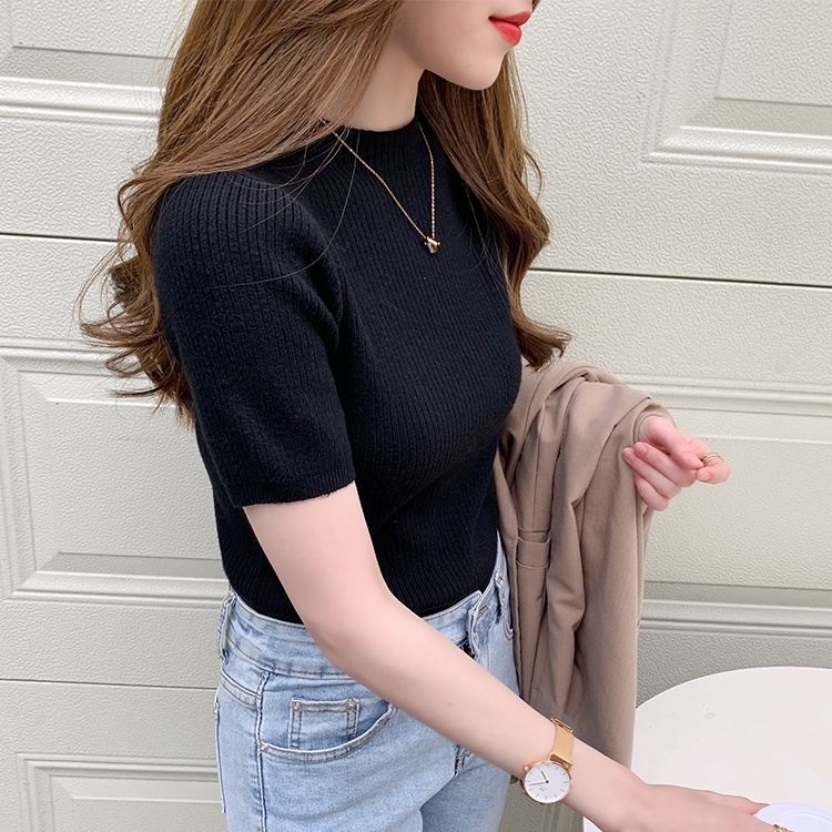Áo thun SUXI dệt kim tay ngắn cổ tròn đơn giản thời trang mùa xuân dành cho nữ