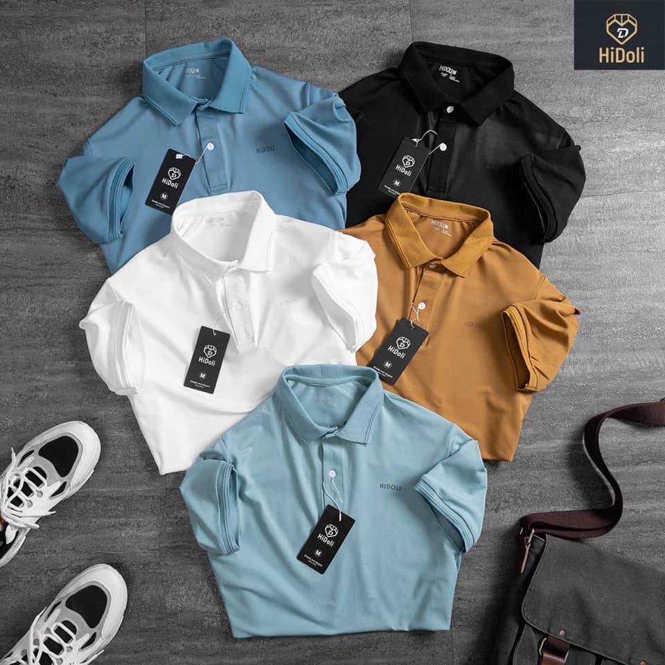 Áo polo HIDOLI ngắn tay cao cấp cotton 100% co giãn 4 chiều cực thấm hút mồ hôi