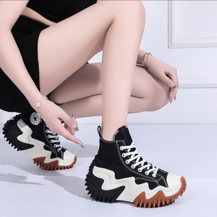 (CÓ ẢNH THẬT) GIÀY THỂ THAO NỮ CANVAS ĐẾ DÀY CỔ CAO