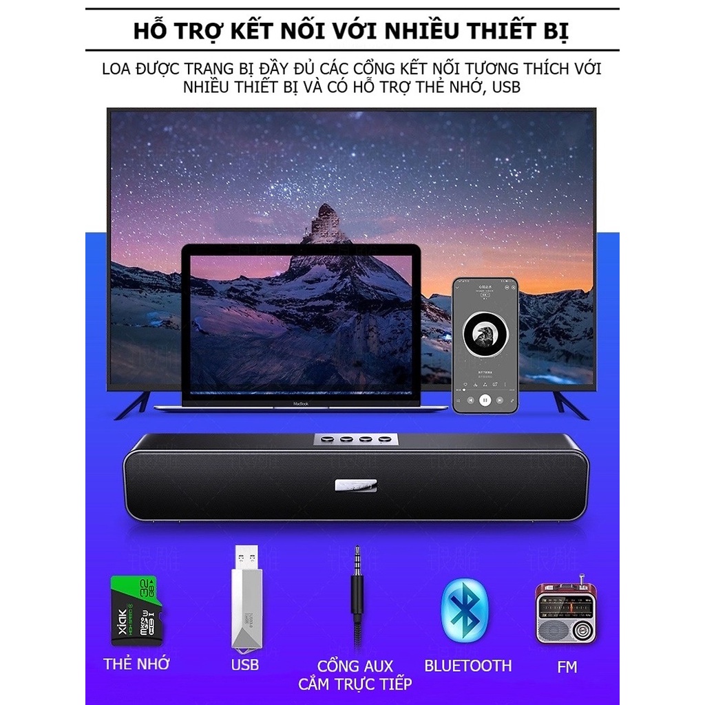 Loa Bluetooth A36 Cao Cấp Bass Cực Mạnh, Âm Thanh Vòm, Tương Thích Điện Thoại Laptop Tivi, Có Hỗ Trợ Thẻ Nhớ