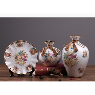 Bộ gốm 2 bình 1 đĩa 3 hoa