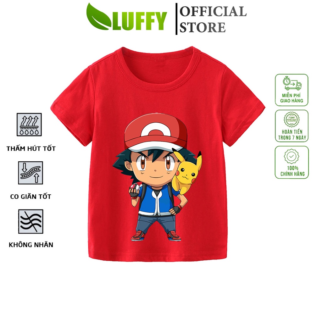 Áo thun bé trai Luffy Store cộc tay in hình Pokemon chất cotton thoáng khí Quần áo trẻ em từ 8-35kg ALUF96