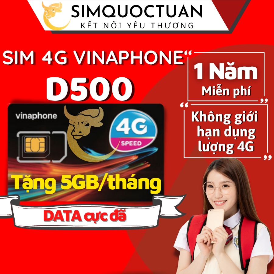 Sim 4G D500 Vinaphone / Viettel 1 năm Trọn Gói Không Nạp Tiền có thể nghe gọi