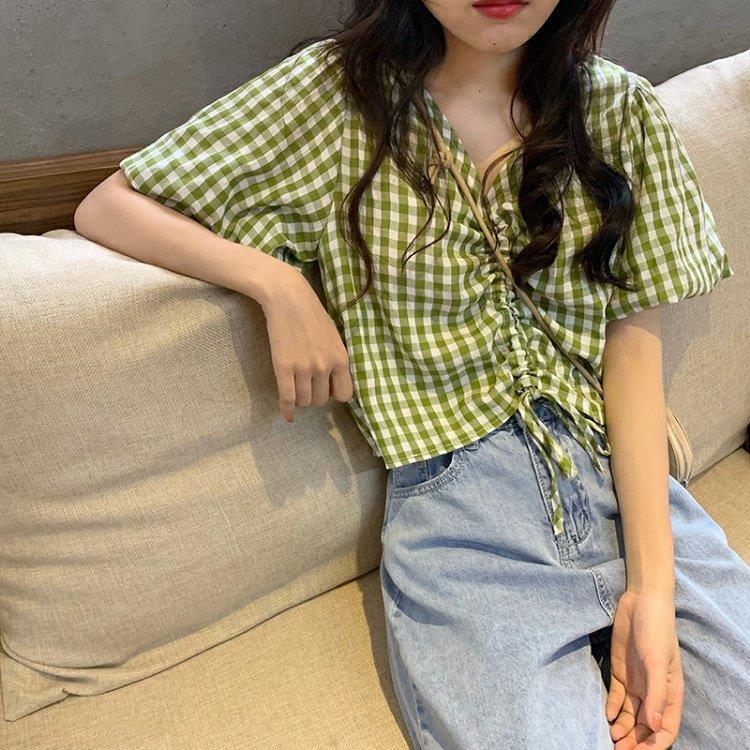 Áo Ca-Rô Tay Phồng Xinh Xắn Dành Cho Nữ
