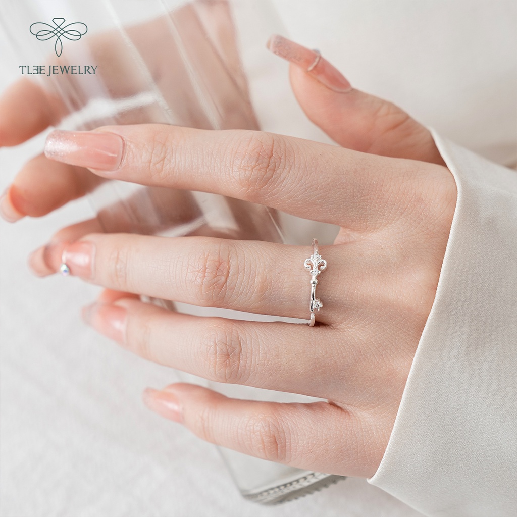 Nhẫn bạc nữ TLEE hoa leo nhỏ đính đá lấp lánh dáng hở thanh lịch NCJ A0186