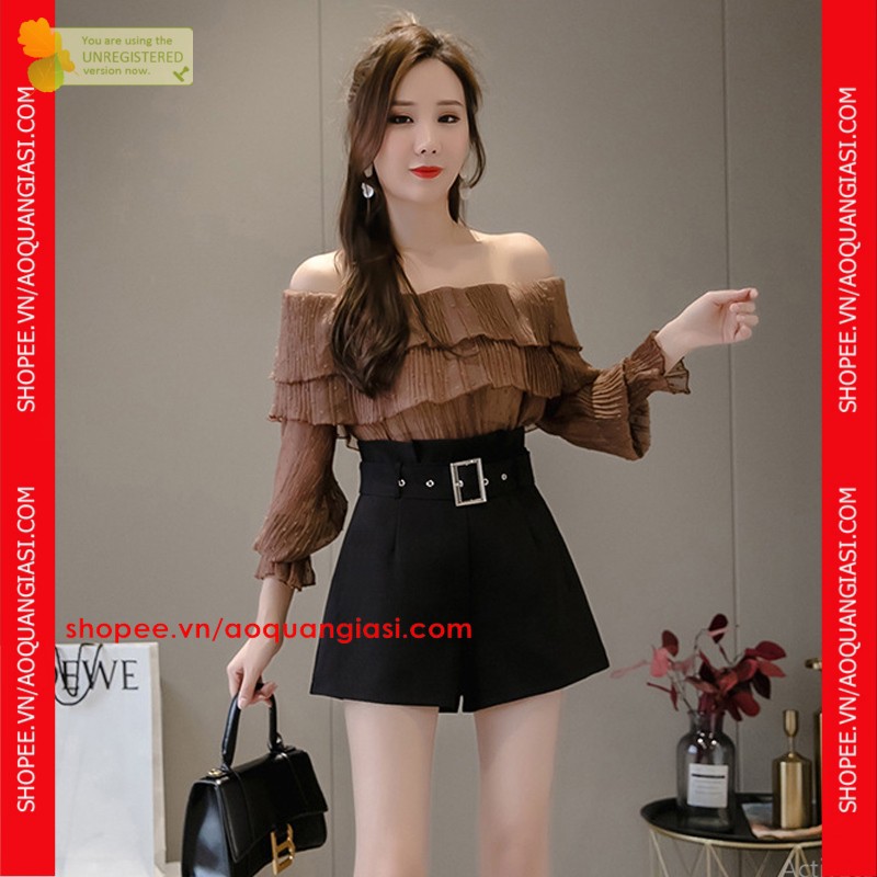 Quần Sooc Nữ Mix Khoen Vuông mt976 màu đen, trắng, size S, M, L aoquangiasi.com