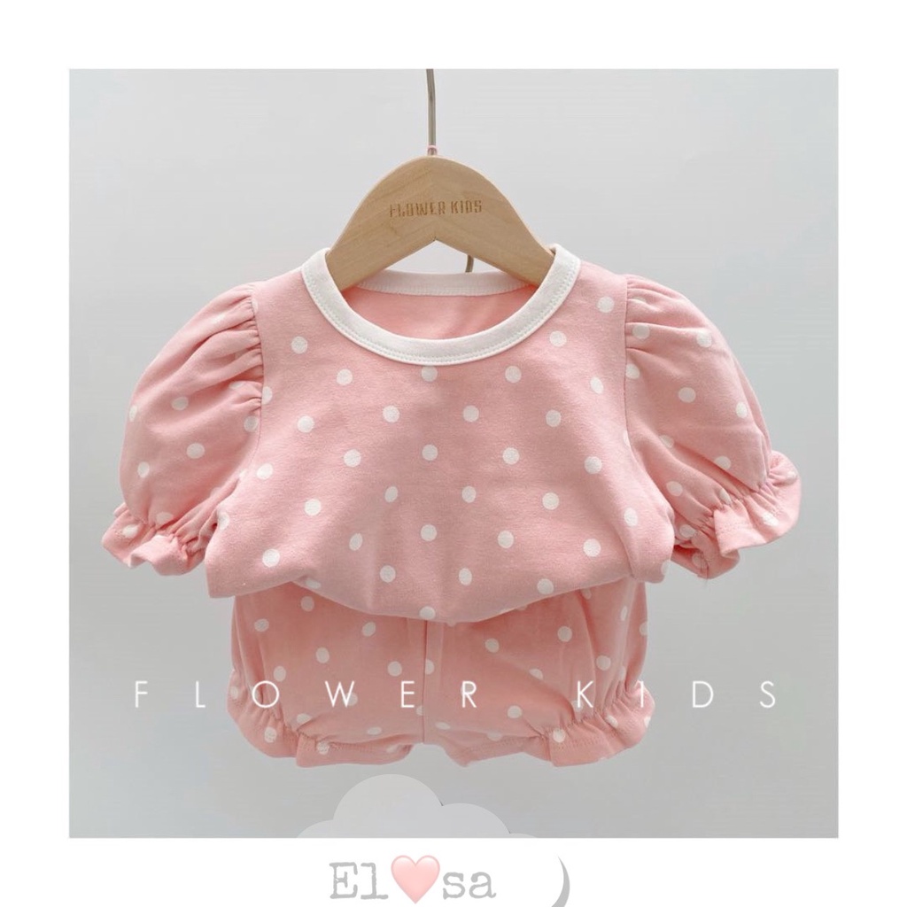 Đồ bộ bé gái - Bộ chấm bi tay bồng bánh bèo 4 màu siêu xinh cho bé gái 1-5 Tuổi