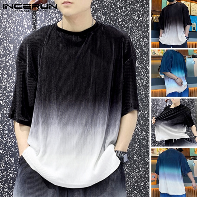 Áo thun INCERUN tay ngắn kiểu dáng rộng rãi họa tiết đầy màu sắc in ấn đơn giản thời trang cho nam