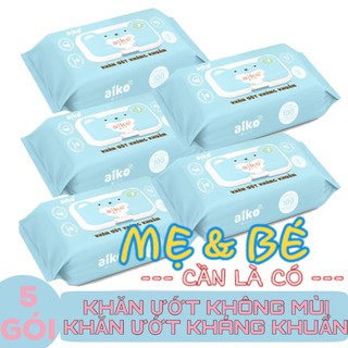 Combo 5 Gói Khăn Uớt Cho Bé Aiko 100 Tờ Không Mùi, Kháng Khuẩn