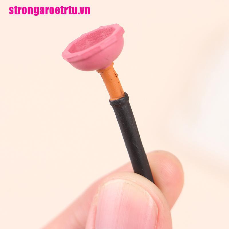 【aroe】4pcs 1:12 Doll House Miniature Wood Toilet Plunger Model Furniture Acces