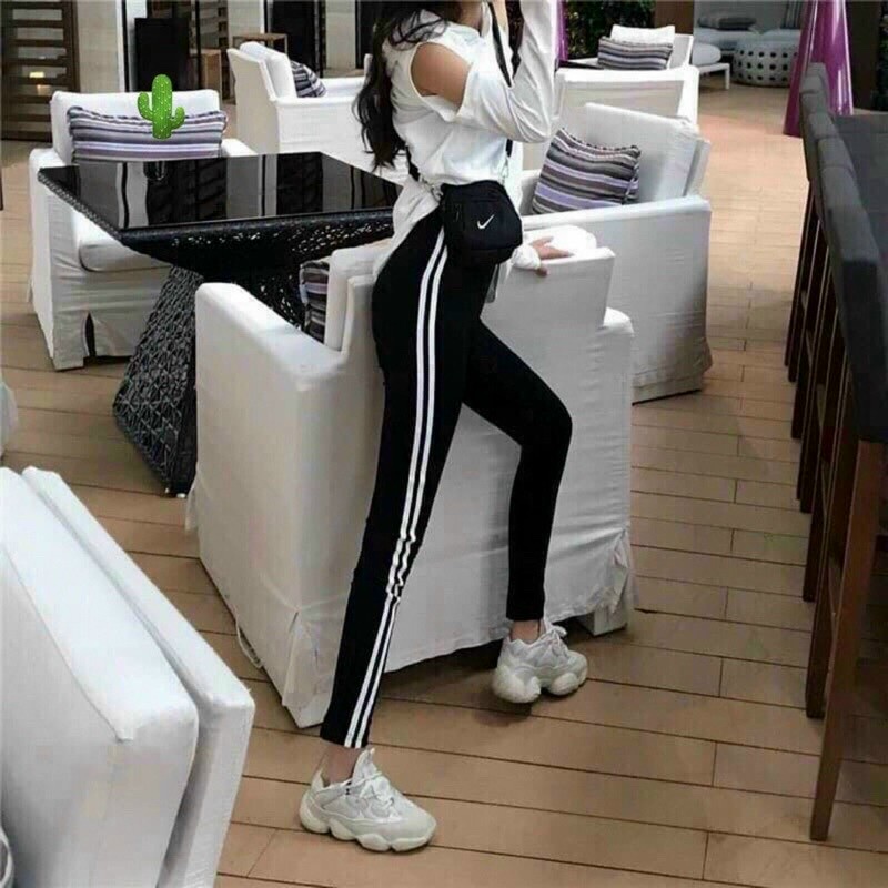Quần legging nữ cạp cao lưng thun thể thao 2 sọc - 740