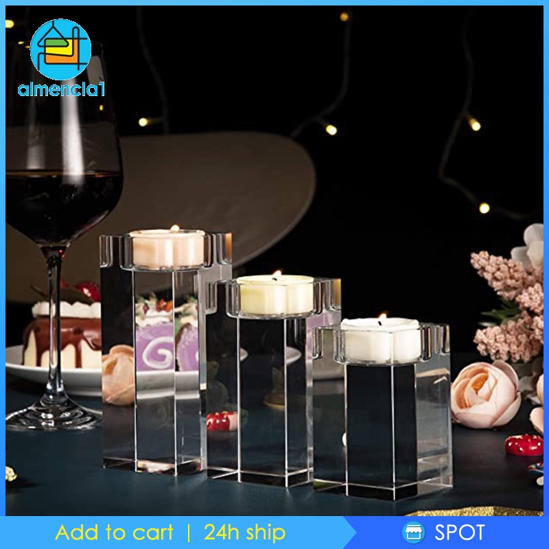 [ALMENCLA1] 3Pcs Tealight Holder Cubic Romantic Candles Stand Housewarming Gift Ornament