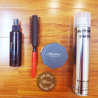(Chính hãng + Freeship) COMBO PRESTYLING OCEAN SPRAY + SÁP CLAYWAX + GÔM XỊT TÓC BUTTERFLY + LƯỢC TRÒN TẠO KIỂU