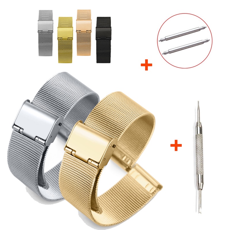 Dây đeo đồng hồ bằng thép không gỉ đầu thẳng khóa lưới phong cách Milan 8mm 10mm 12mm 14mm 15mm 16mm 20mm 24mm