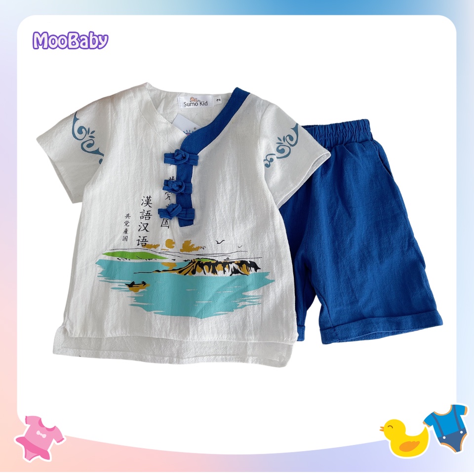 Bộ Cộc Tay Bé Trai In Mẫu Cổ Trang Hàn, Quần Áo Hè Cho Bé Chất Đũi Cực Mát Cho Bé Từ 6-27kg - MOOBABY SHOP
