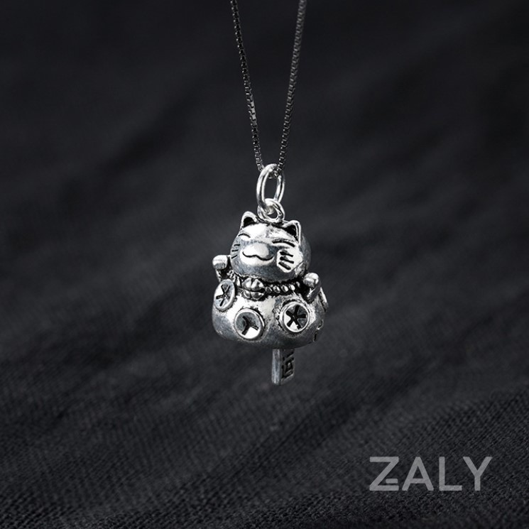 Charm bạc treo mèo chiêu tài may mắn Maneki Neko, CT56 zaly