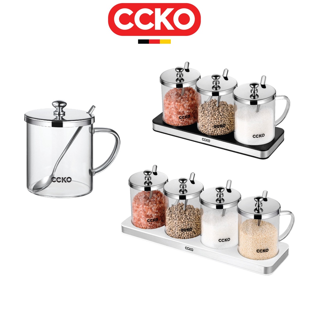 Hũ gia vị thủy tinh borosilicate có quai cầm nắp inox 304 cao cấp CCKO - CK8701