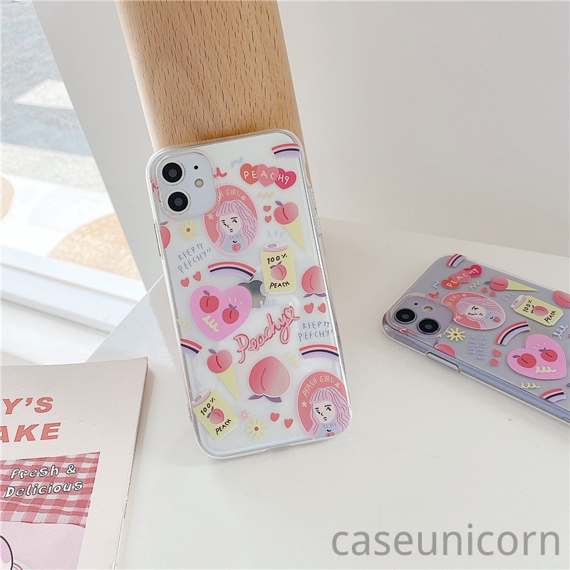 Ốp điện thoại mềm trong suốt in hình cô gái và đào hoạt hình cho iPhone 6 6s 7 8 Plus 11 12 Pro Max iPhone 12 mini XR X XS MAX | BigBuy360 - bigbuy360.vn