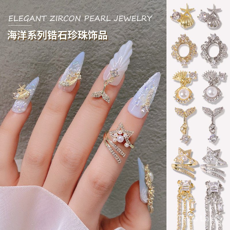 Phụ kiện kiểu bướm đuôi cá đính đá zircon và ngọc trai giả long lanh trang trí móng nghệ thuật