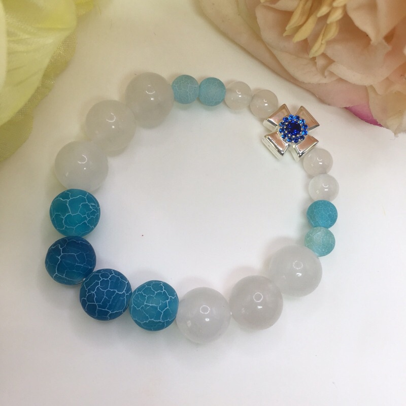 Chuỗi Mân Côi vòng tay đá xanh trắng Thánh Giá bạc S925 Topaz cao cấp Đức Mẹ KimKimRosa jewelry Rosary bracelet silver
