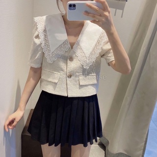 Áo dạ tweed áo nữ dáng ngắn Hàn Quốc phong cách nữ tính