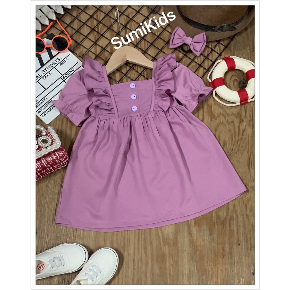 Váy bé gái bèo dáng baby doll vải lụa đũi mềm 11 đến 40 ký 002