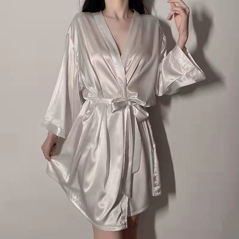 Pijama Sling Dress Sexy Long Dress Sexy Silk Nightgown Long Sleeve V-neck Sexy Fashion For Women