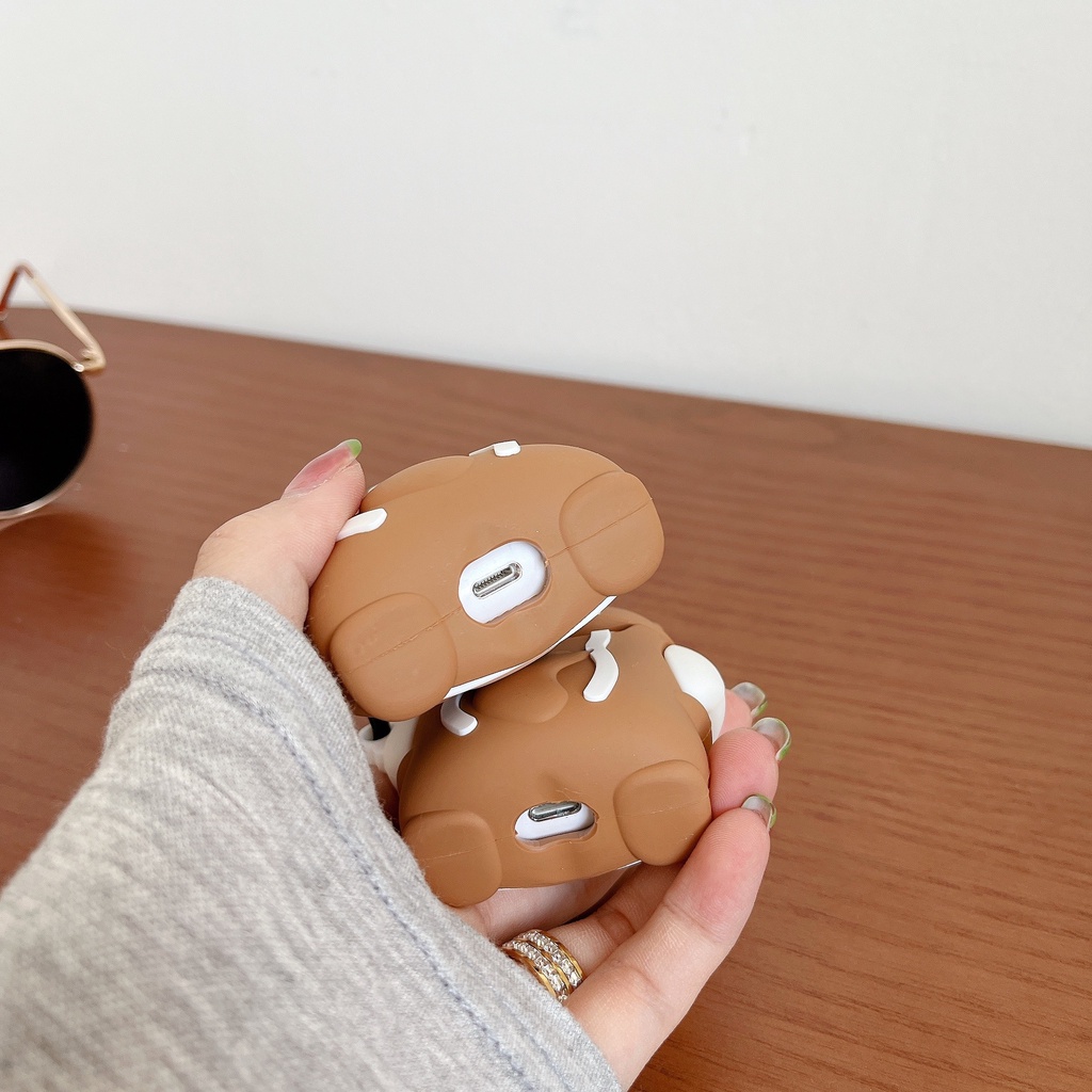 Vỏ Bảo Vệ Hộp Sạc Tai Nghe Airpods 3 Pro 2 3 Họa Tiết Hoạt Hình Chú Sóc Màu Nâu Dễ Thương Ốp