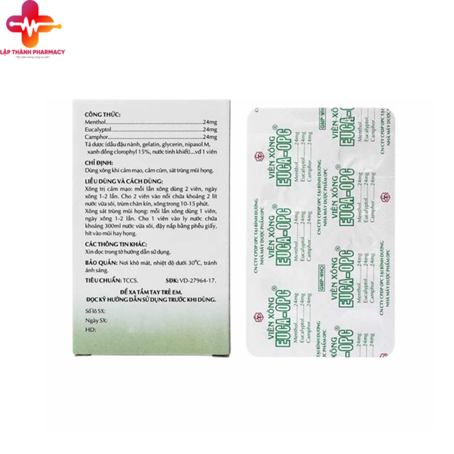 Viên xông tinh dầu phòng ngừa cảm cúm, sát trùng mũi họng OPC từ thảo dược vỉ 10 viên