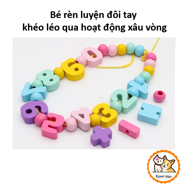 Đồ chơi gỗ xâu vòng số và hạt giá sốc Kumi toys