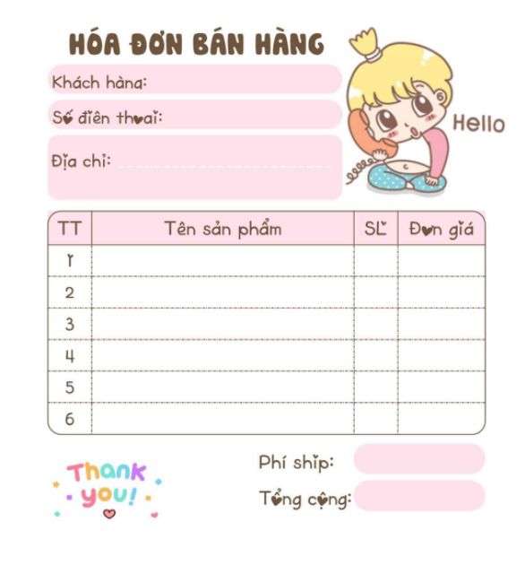 [MUA 10 TẶNG 1]  Hoá đơn bán hàng mini 1 liên dễ thương